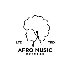 afro music vector logo design curly hair woman using headphone