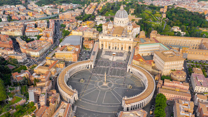 Aerial view of Papal Basilica of Saint Peter in the Vatican located in Rome, Italy, before a weekly...