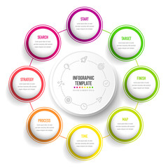 Fototapeta premium Timeline infographic design with 8 options or steps. Infographics for business concept. Can be used for presentations workflow layout, banner, process, diagram, flow chart, info graph, annual report.