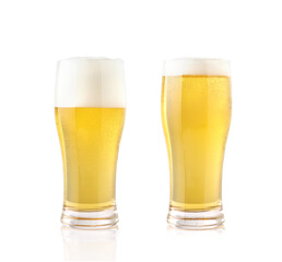 Set of beer with bubbles in glass isolated on white background