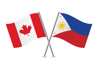 Canada and the Philippines crossed flags. Canadian and Philippine flags on white background. Vector icon set. Vector illustration.