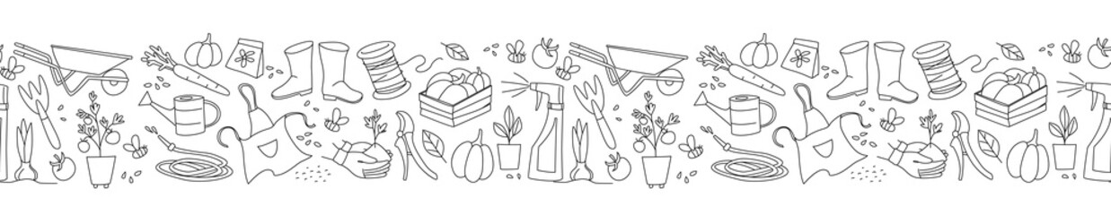 Gardening, preparing spring season, seedlings, growing farm vegetables, garden tools