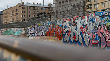 Small skatepark in Riga with graffiti