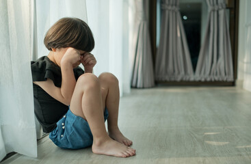 Obraz na płótnie Canvas Children crying, little girl feeling sad, kid unhappy 