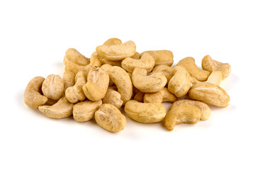 Organic Cashew nuts, close-up, isolated on white background.