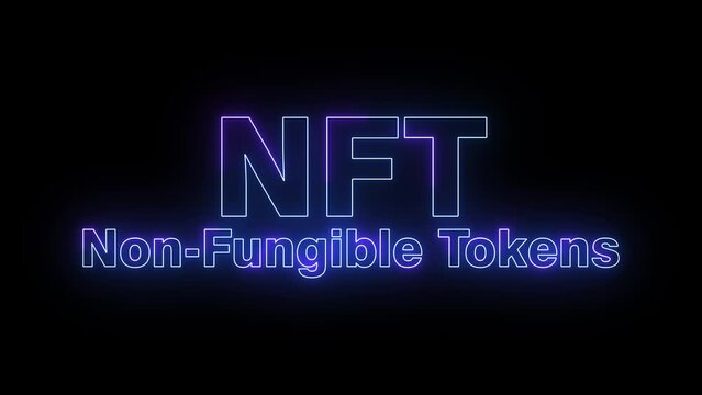 NFT non fungibles token text animation with glowing or neon line