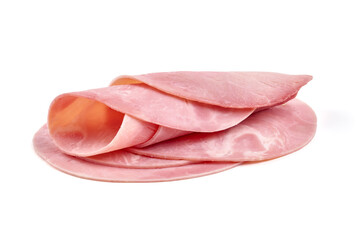 Turkey Boiled Ham with basil, close-up, isolated on a white background.