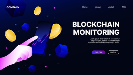 Blockchain Monitoring. Abstract Landing Page for Website. Vector illustration