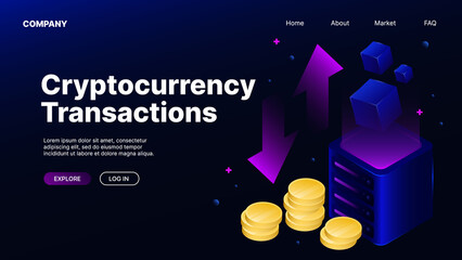 Cryptocurrency Transactions Banner. Isometric Landing Page. Vector illustration