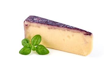 Traditional hard parmigiano reggiano cheese, isolated on white background.