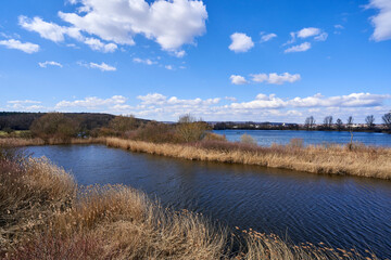 Großer Wörthsee und Sichelsee im Naturschutzgebiet Mainaue bei Augsfeld, Stadt Haßfurt, Landkreis Hassberge, Unterfranken, Franken, Bayern, Deutschland