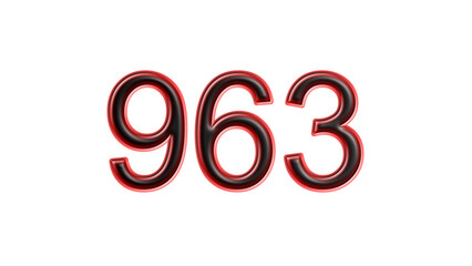 red 963 number 3d effect white background