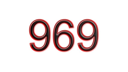 red 969 number 3d effect white background