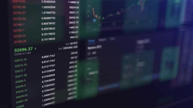 Bitcoin. Stock market business index orders price. Business economic and finance concept. Bullish and bearish trend. Volatility of Bitcoin btc and cryptocurrency. Background