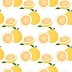 Pomelo fruit tropical exotic citrus, vector seamless pattern. Pummelo or shaddock fruits half cut and whole background.
