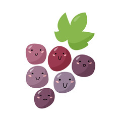 Simple kids illustration with smiling grape. Flat style vector image isolated on white background.