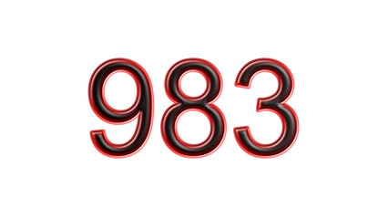 red 983 number 3d effect white background