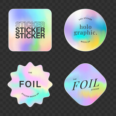 Collection of holographic stickers of different shapes. Hologram label vector mock-up.