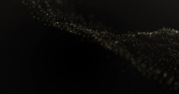 4k Abstract particle golden luxury animated background. Dark black with glowing particles. Amazing fluid dynamic modern. Elegant design BG. Magical surface digital wallpaper. Universe Illustration #3