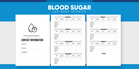 Blood Sugar Log Book KDP interior: 2 Years Diabetes Log Book to Track Glucose Level and Activities - obrazy, fototapety, plakaty