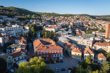 Obraz premium Aerial view of Veliko Tarnovo city in Bulgaria, Military Club on photo