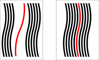 set of abstract minimalist wavy line art vector illustrations in black and red
