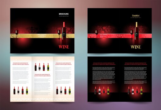 Wine brochure set design template tri-fold and booklet alcohol beverage theme