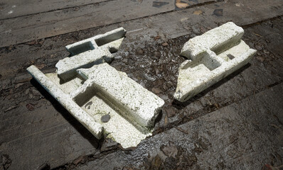 a piece of dirty styrofoam