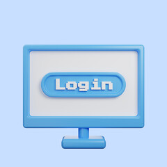 3d illustration of log in security login in monitor 3d render style