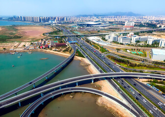 Obraz premium Aerial photography of Qingdao Jiaozhou Bay Bridge