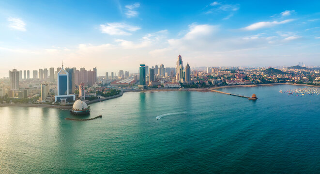 Aerial photography of Qingdao bay trestle bridge scenery