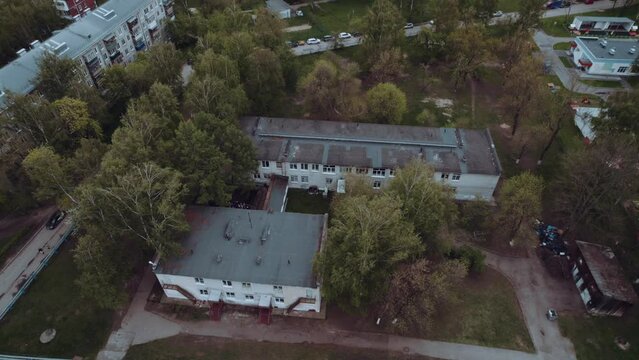 Aerial photography of a poor school in Russia