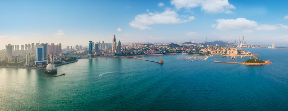 Aerial photography of Qingdao bay trestle bridge scenery