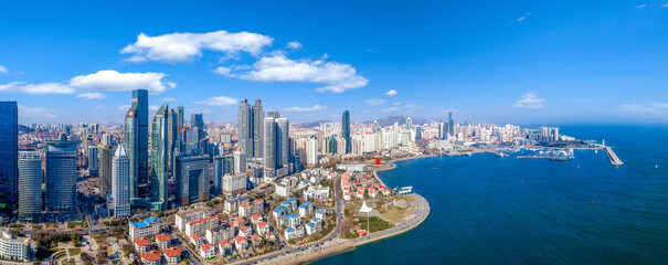 Fototapeta na wymiar aerial photography qingdao city architecture landscape skyline