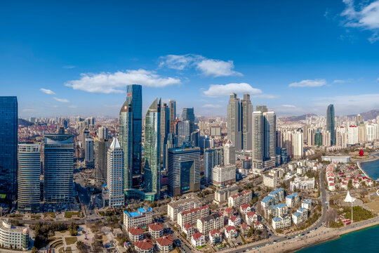 aerial photography qingdao city architecture landscape skyline