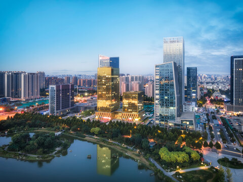 Night view of modern urban architecture landscape in Zibo, China