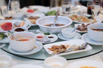  leftover food after party, dirty food
