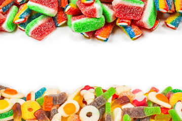 Fototapeta na wymiar Assorted gummy candies. Top view. Jelly sweets.