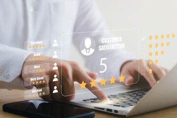 User give rating to service experience on online application, Customer review satisfaction feedback...