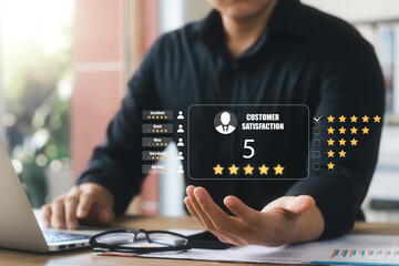 User give rating to service experience on online application, Customer review satisfaction feedback...