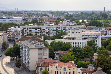 Fototapeta na wymiar Panorama with buildings in Plovdiv city, Bulgaria