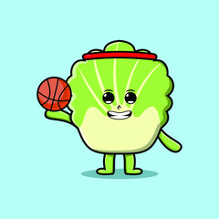 Cute cartoon chinese cabbage character playing basketball 
