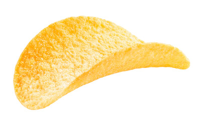 single potato chip isolated on white. texture. the entire image is sharpness.