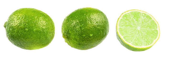 lime fruits in water drops isolated on white. the entire image is sharpness.