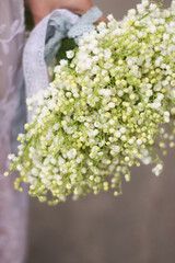wedding bouquet of white lilies of the valley, close-up