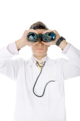 Professional Doctor is Diagnosing a Disease on Isolated White Background