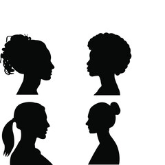 Woman head silhouette, face profile, vignette. Hand drawn vector illustration, isolated on white background. Design for invitation, greeting card, vintage style.