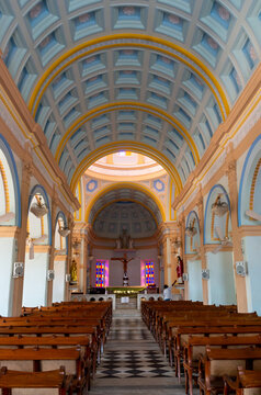 Interiorr of Notre Dame des Anges in Pondicherry, (Christian Church), South India.