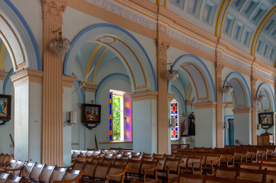 Interiorr of Notre Dame des Anges in Pondicherry, (Christian Church), South India.