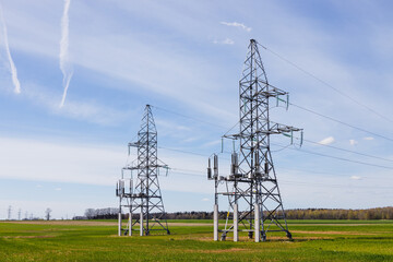 High voltage pole or High voltage electricity tower and transmission power lines